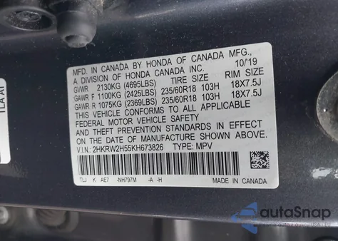 2019 Honda Cr-V Ex from USA, damaged, VIN 2HKRW2H55KH673826